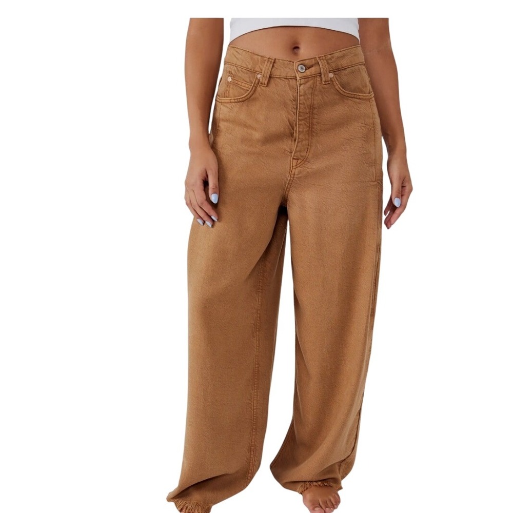 We The Free Free People Old West Slouchy Wide Leg Jeans Brown Size 29 Lyocell